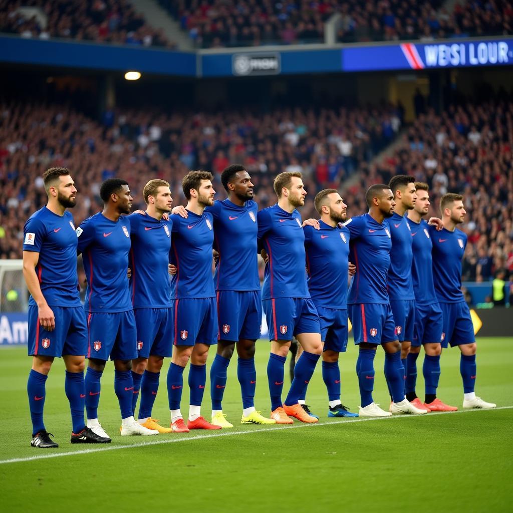 The French national football team lined up before a match