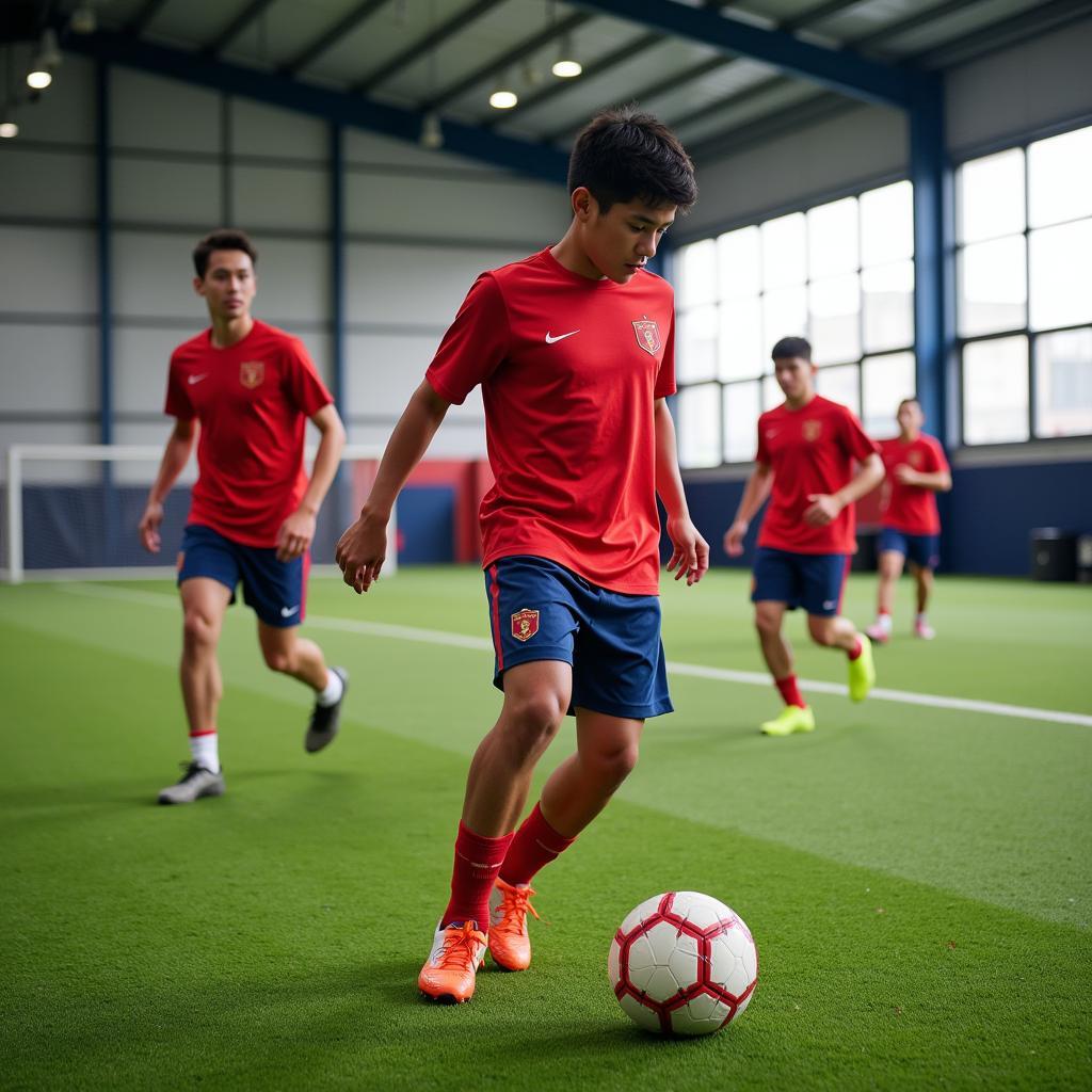 French-Vietnamese Footballers Training Hard