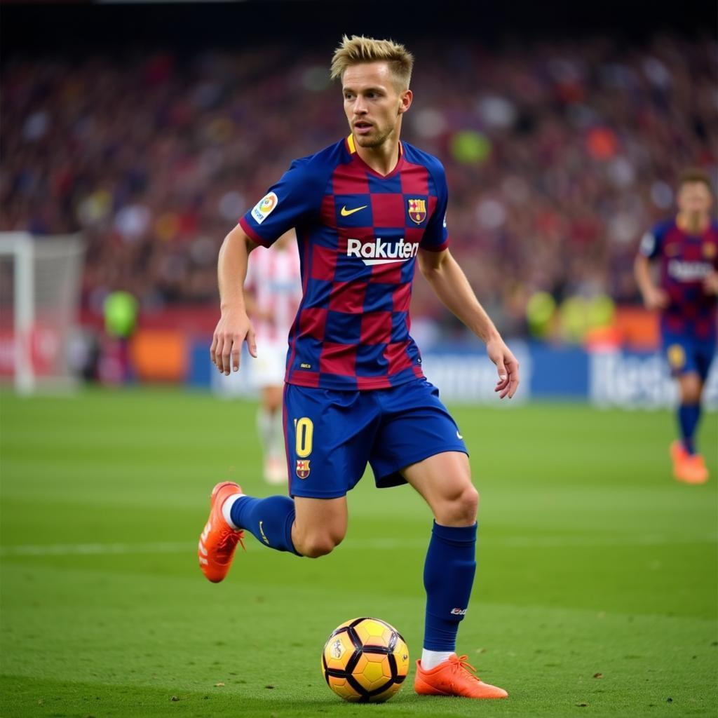 Frenkie de Jong controlling the midfield for Barcelona in a La Liga match in 2020