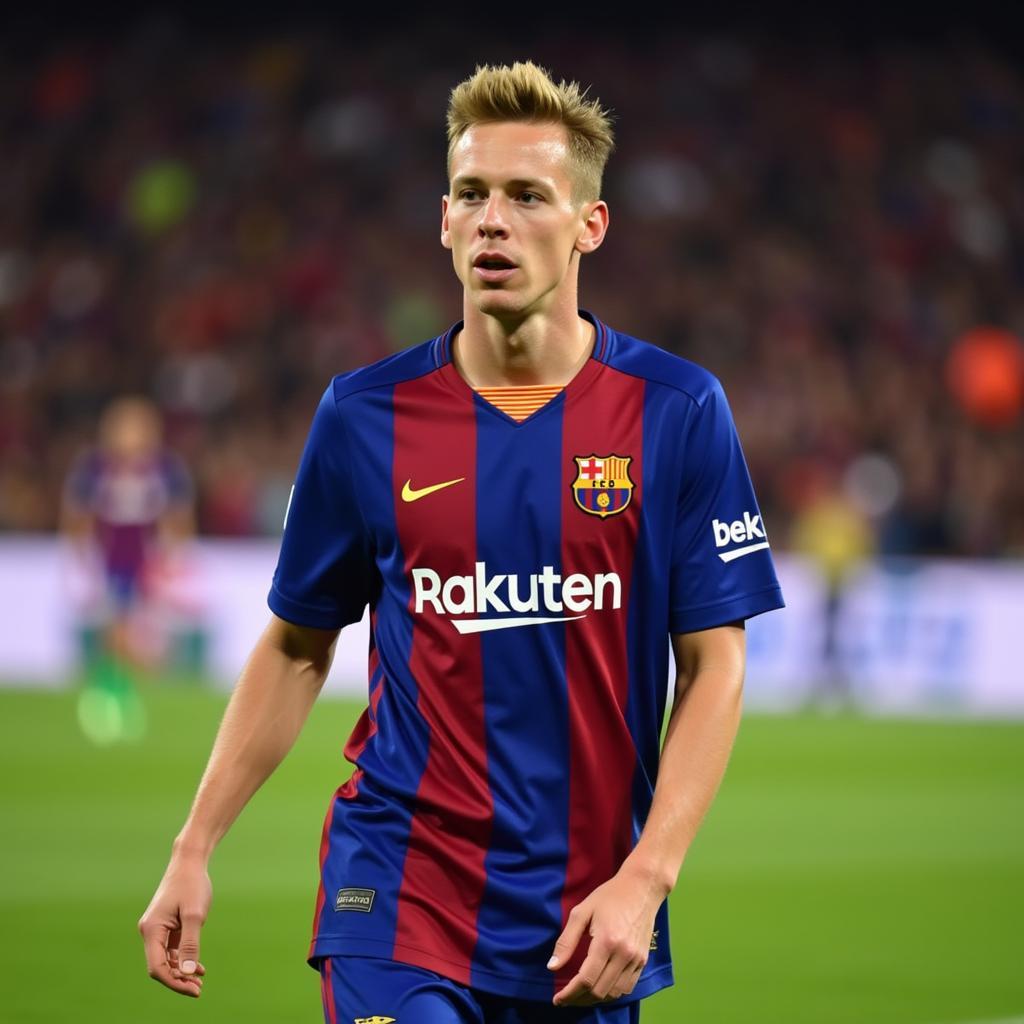 Frenkie de Jong controlling the ball in midfield for Barcelona