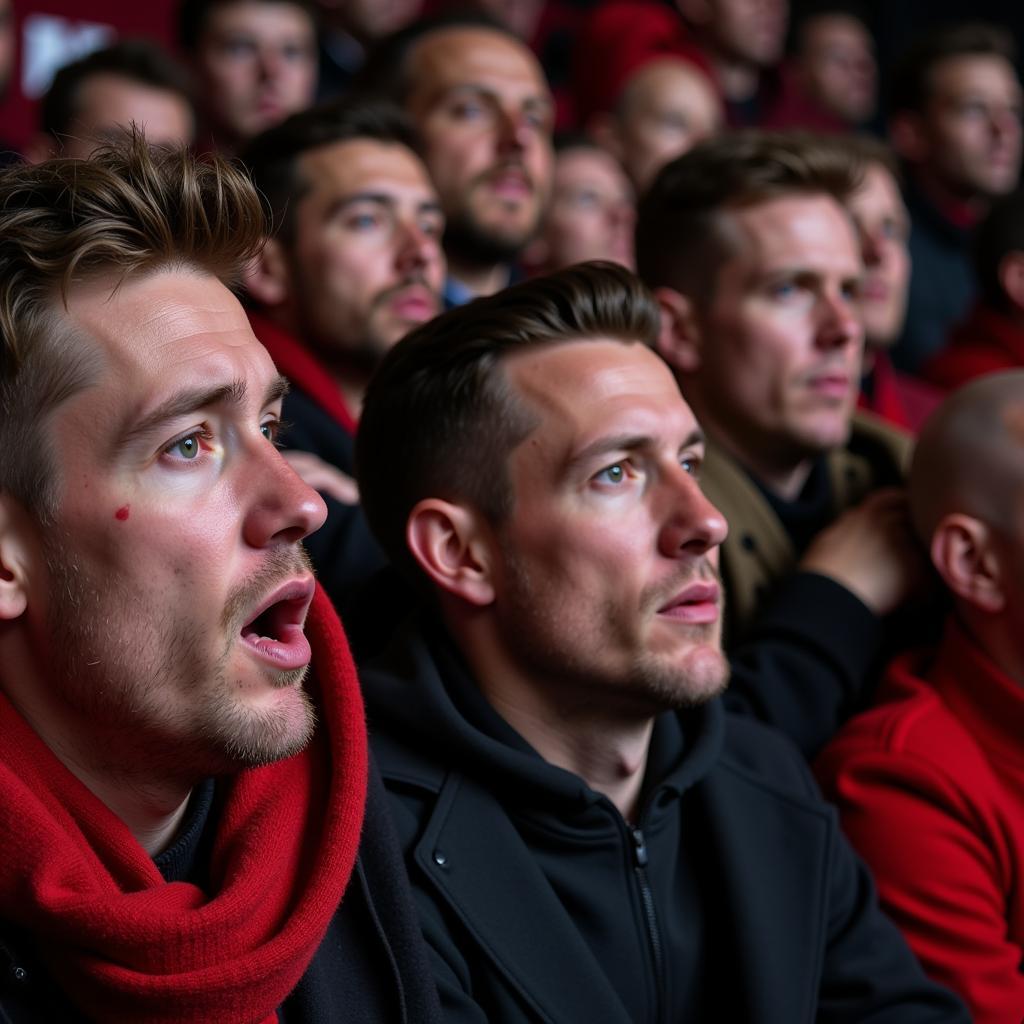 Frustrated football fans watching a match