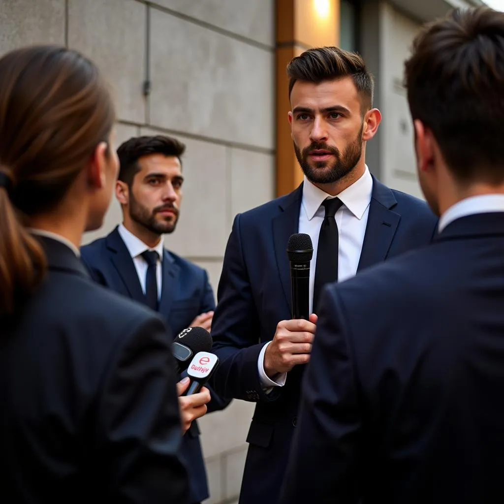 Footballer giving an interview