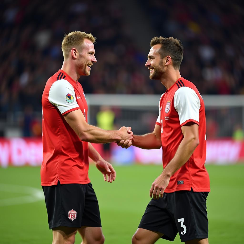 Haaland and Lewandowski shaking hands