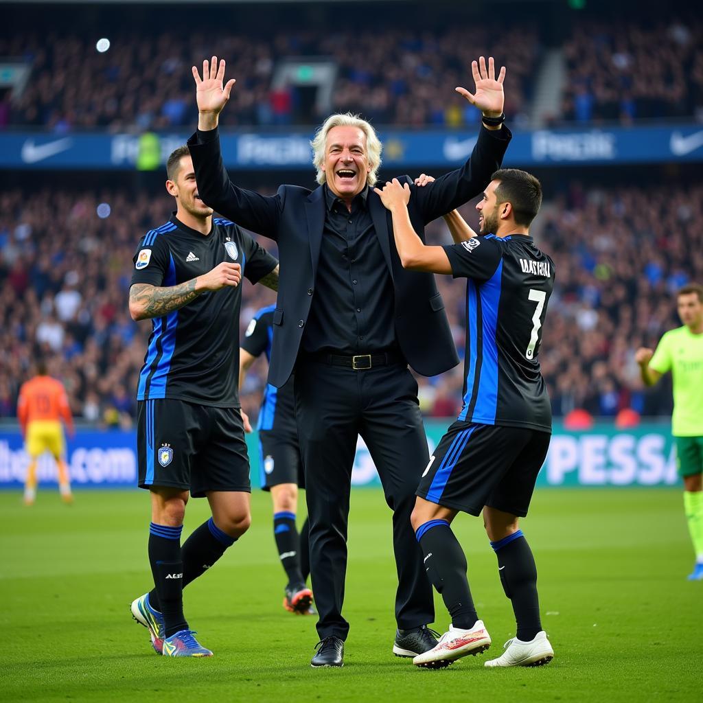 Gasperini celebrating with players