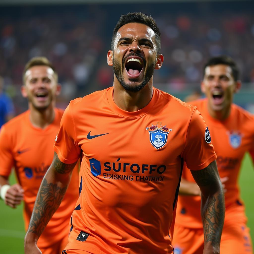 Gaston Merlo celebrating a goal for SHB Da Nang