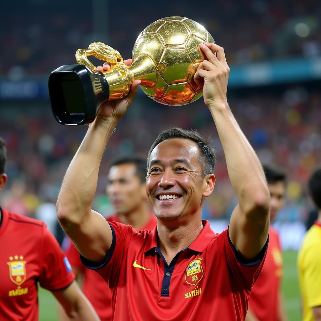 Gaston Merlo holding the V.League trophy