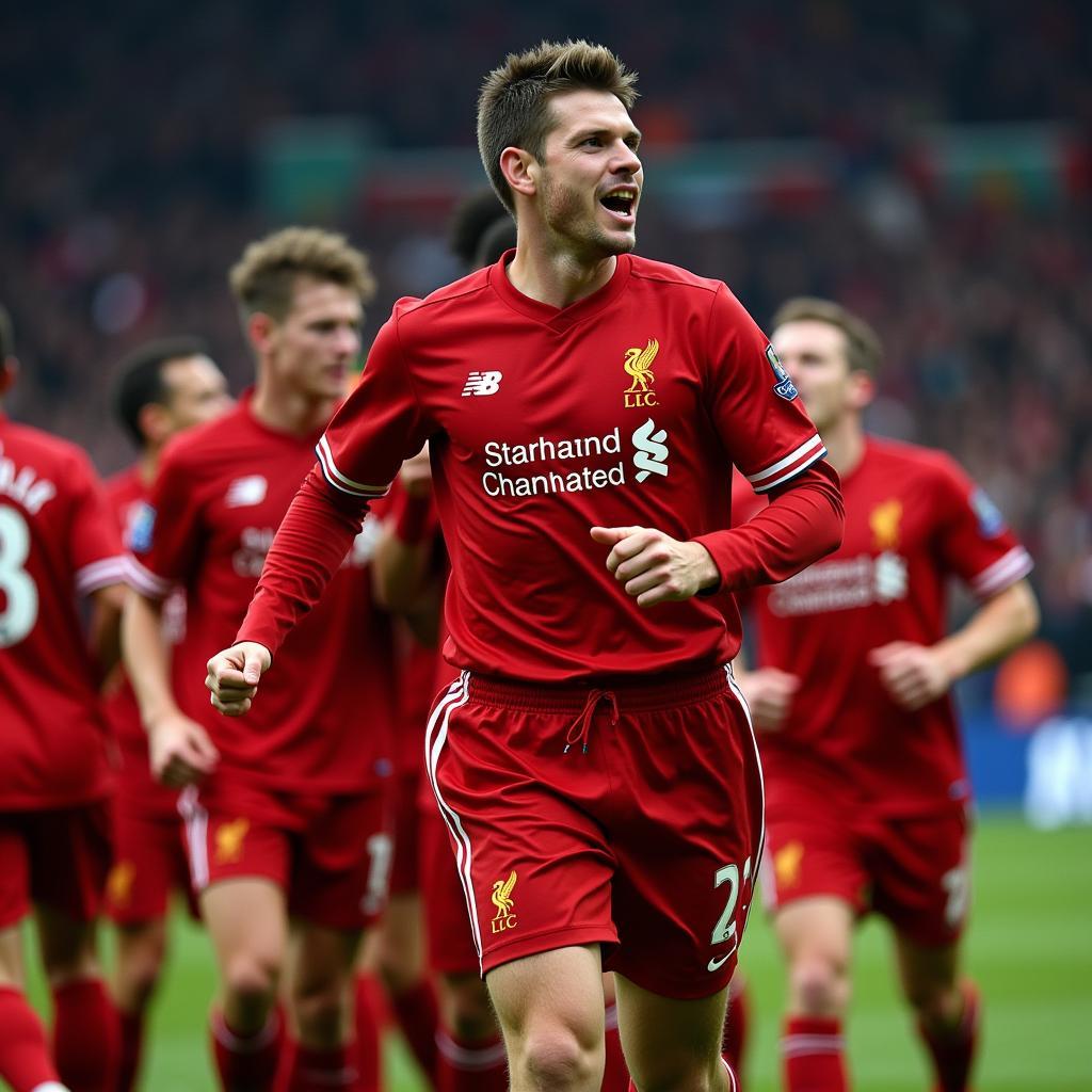 Steven Gerrard celebrates a goal for Liverpool