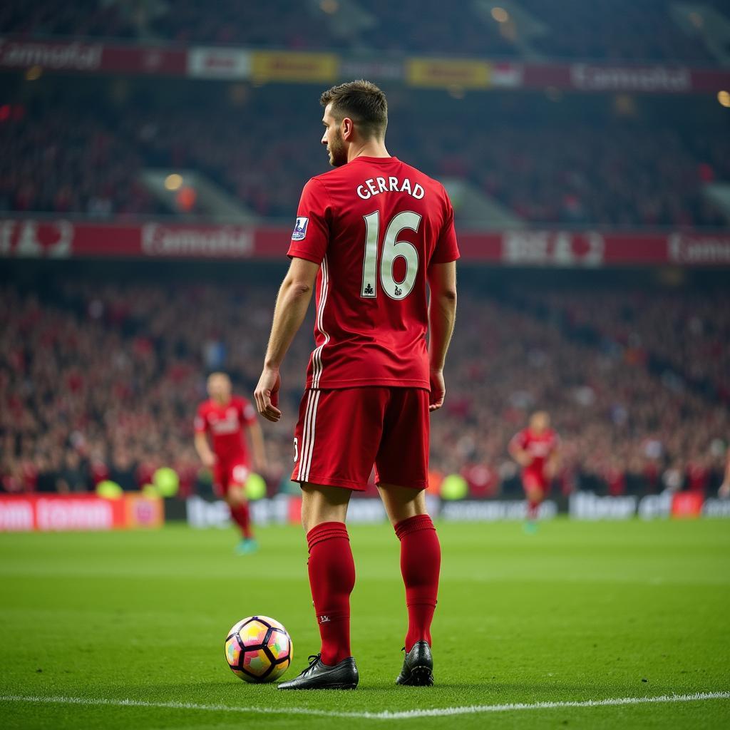 Steven Gerrard lines up a free-kick with intense focus