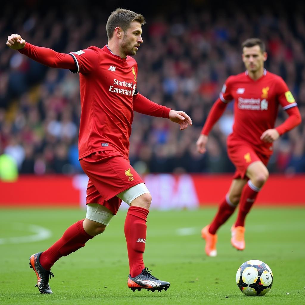 Steven Gerrard executes a precise long-range pass 