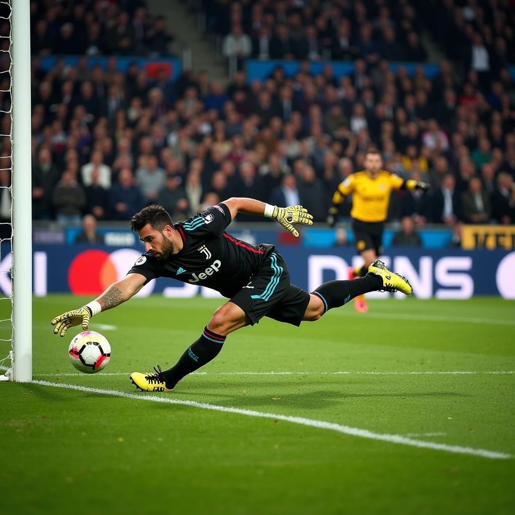 Gianluigi Buffon making a save for Juventus