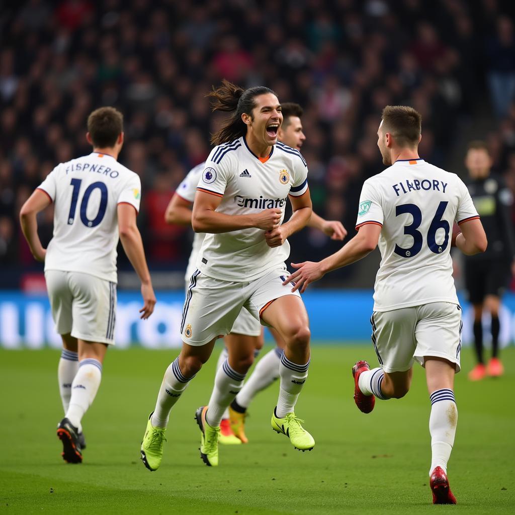 A Goal Bank striker celebrating a goal