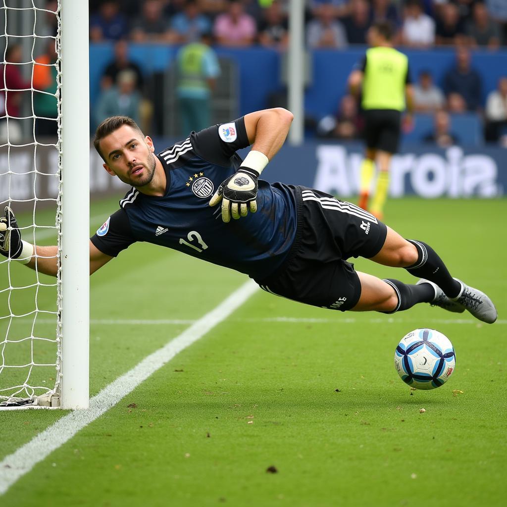 Goalkeeper diving to make a save