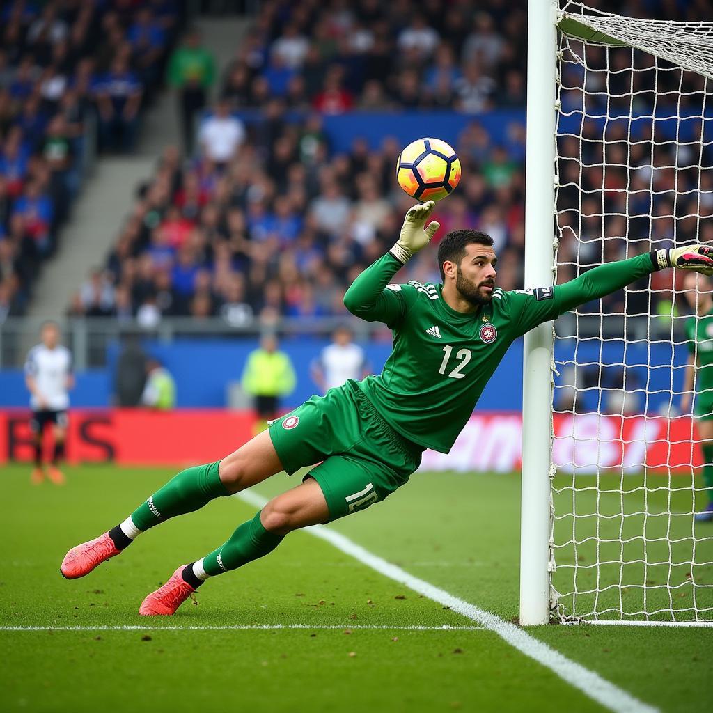 Goalkeeper diving to save a penalty kick