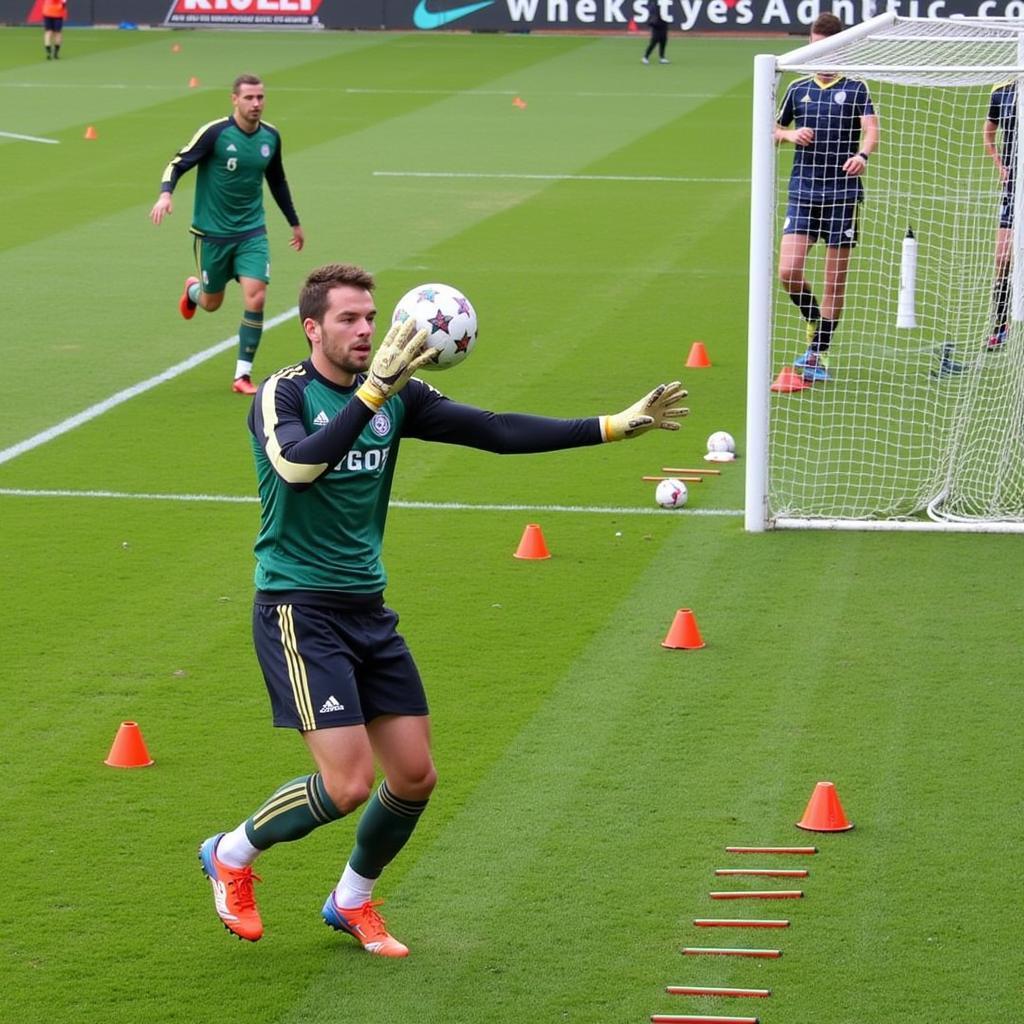 Goalkeeper Participating in Intense Training Drills