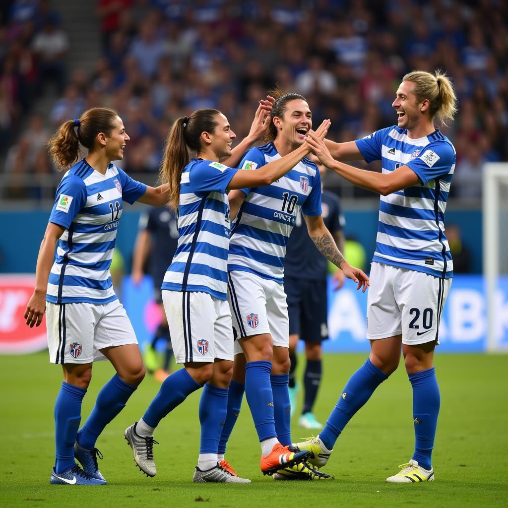 Greek national team players celebrating a goal