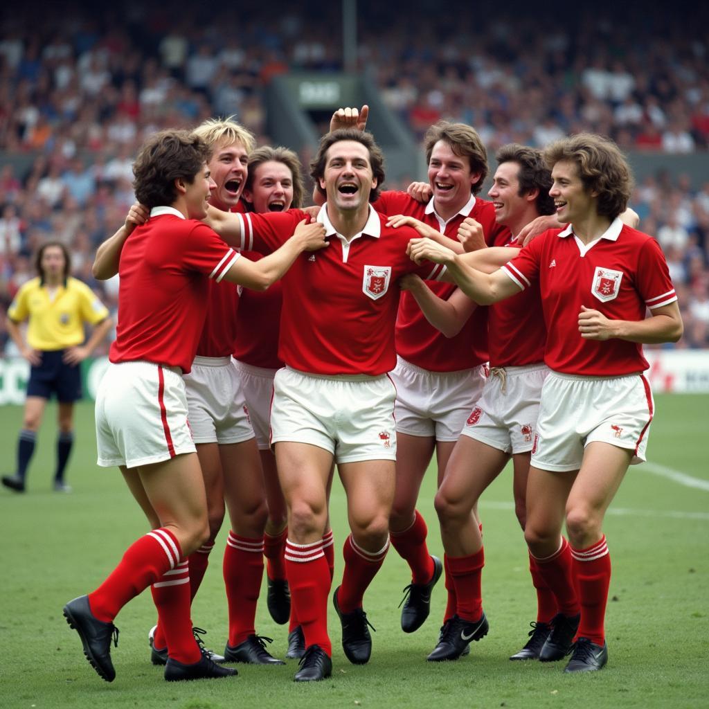 Grzegorz Lato celebrates a goal at the 1974 World Cup