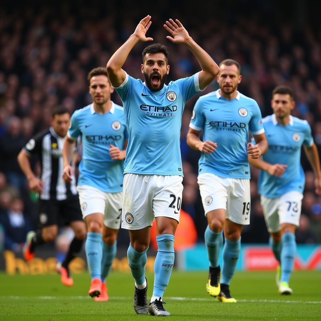 Gundogan celebrating a goal with Manchester City teammates.