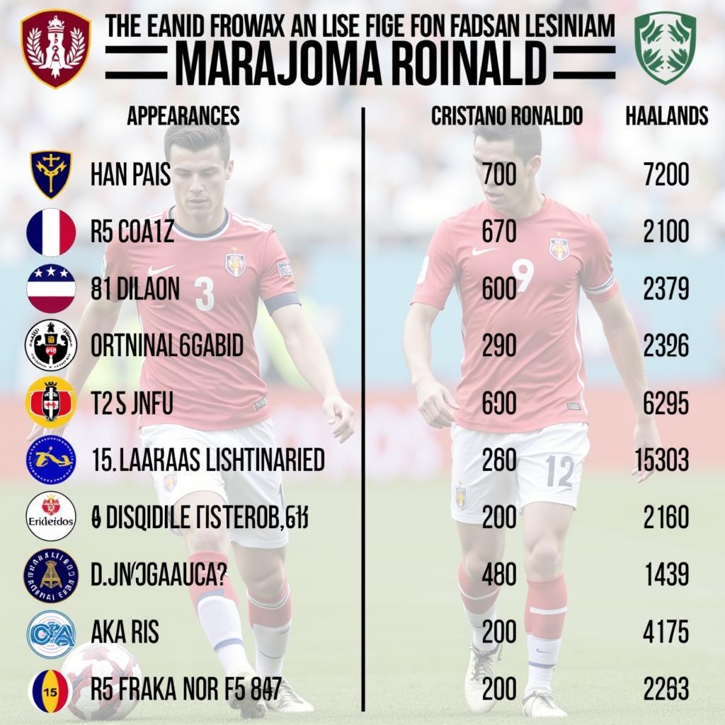 Goal statistics comparison between Haaland and Ronaldo at 21