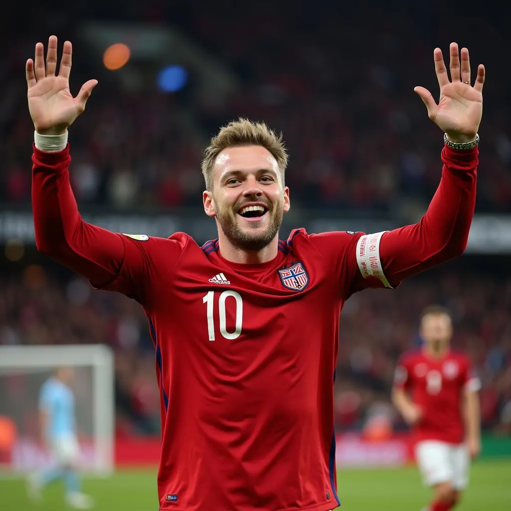 Haaland celebrates after scoring his ninth goal against San Marino