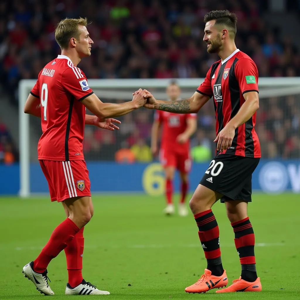 Erling Haaland and Francesco Acerbi shake hands after the match.