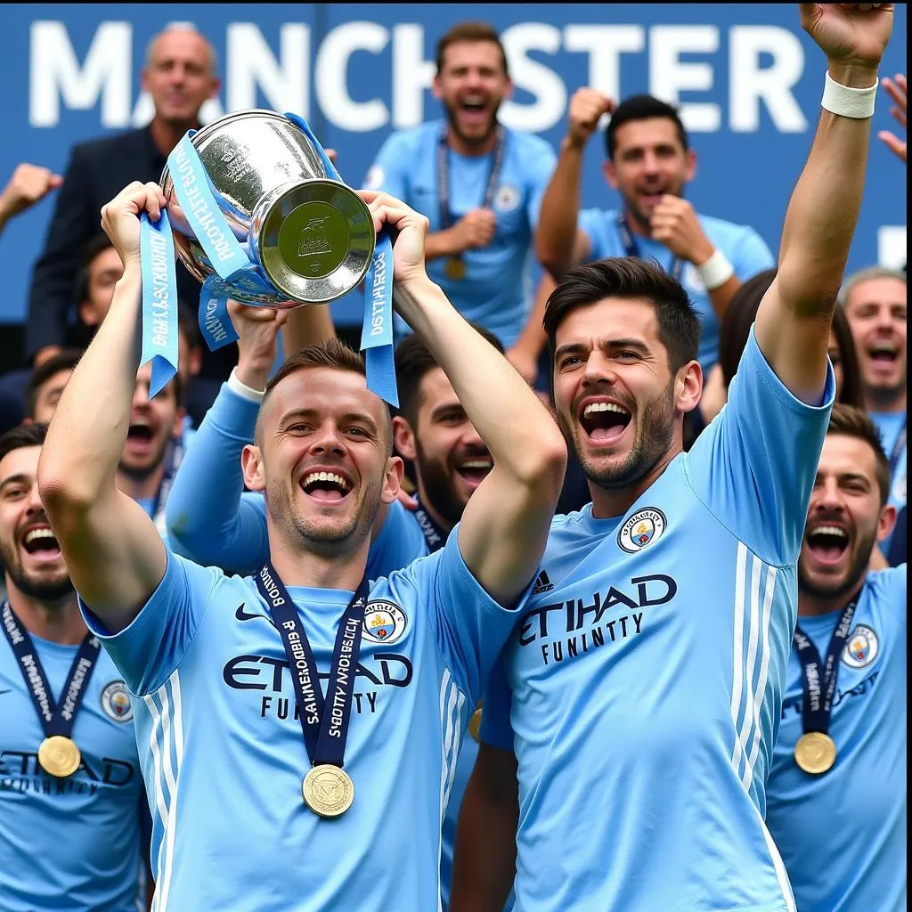 Haaland and Agüero with Premier League trophy