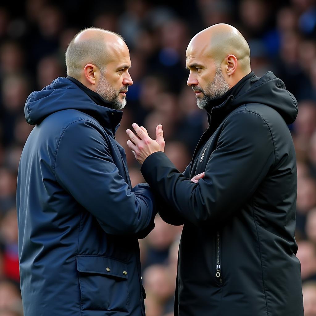 Haaland and Pep Guardiola discuss tactics on the sidelines