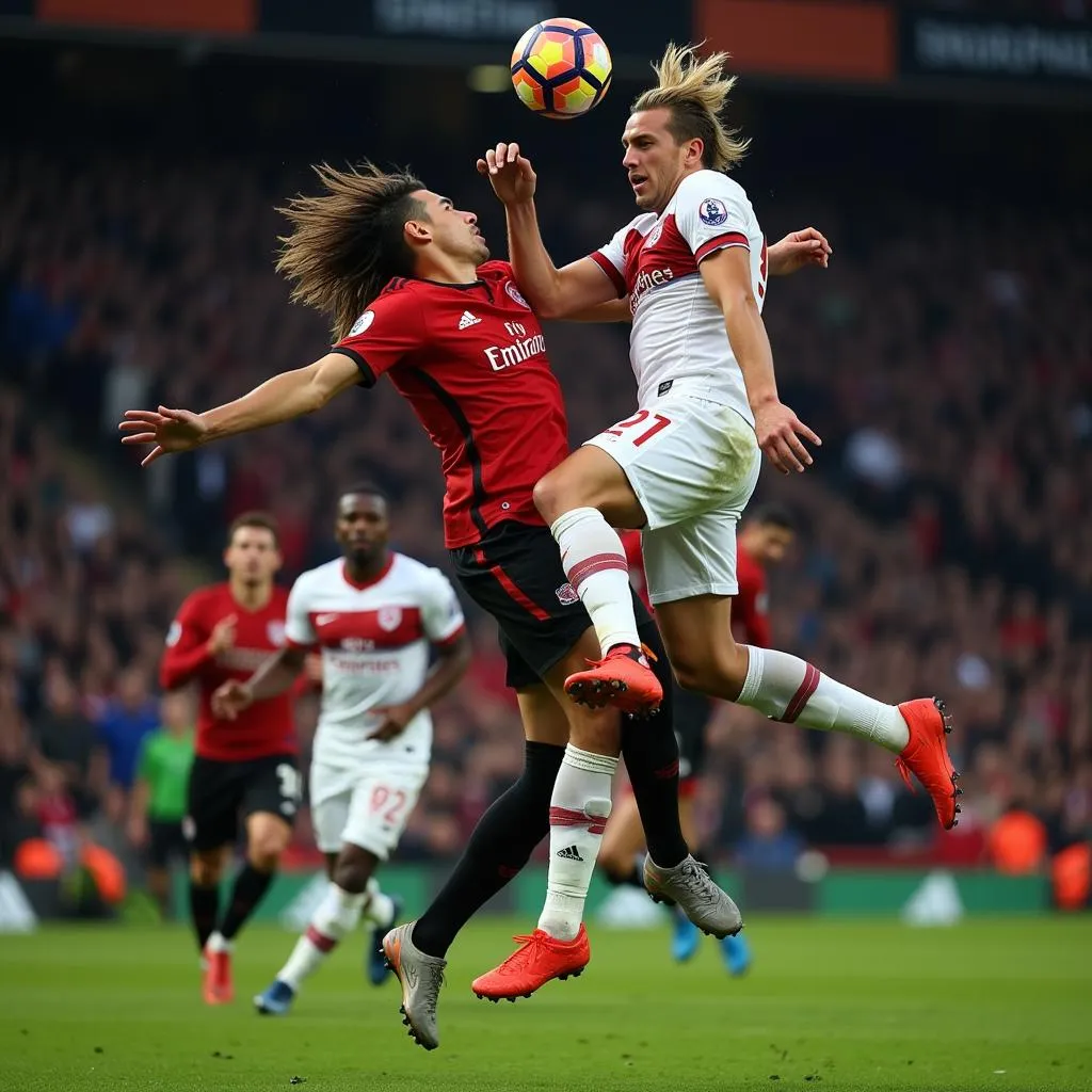 Haaland and Van Dijk locked in an aerial battle for the ball