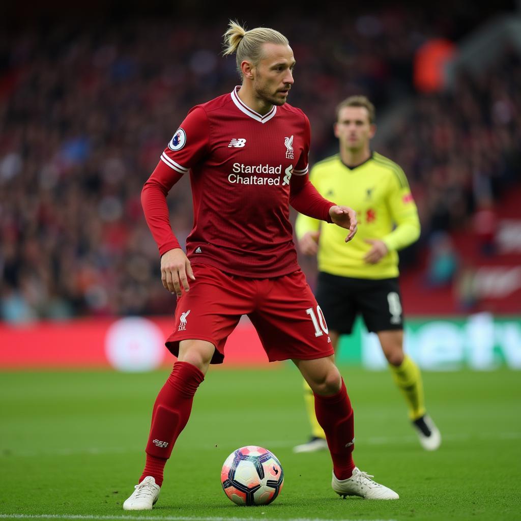 Haaland about to take on Virgil van Dijk at Anfield