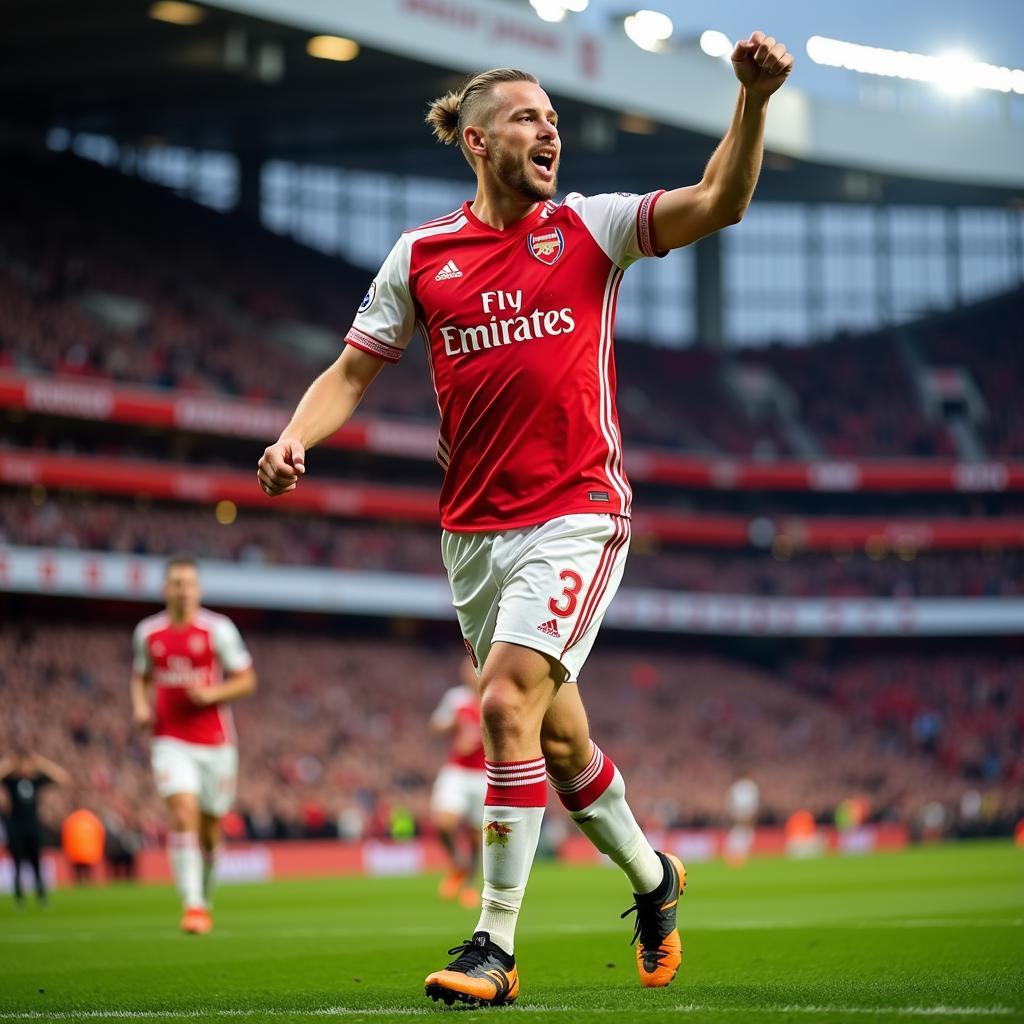 Haaland Celebrates a Goal in an Arsenal Jersey