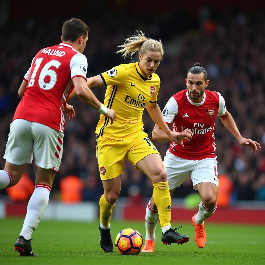 Haaland in a fierce duel with Arsenal defenders