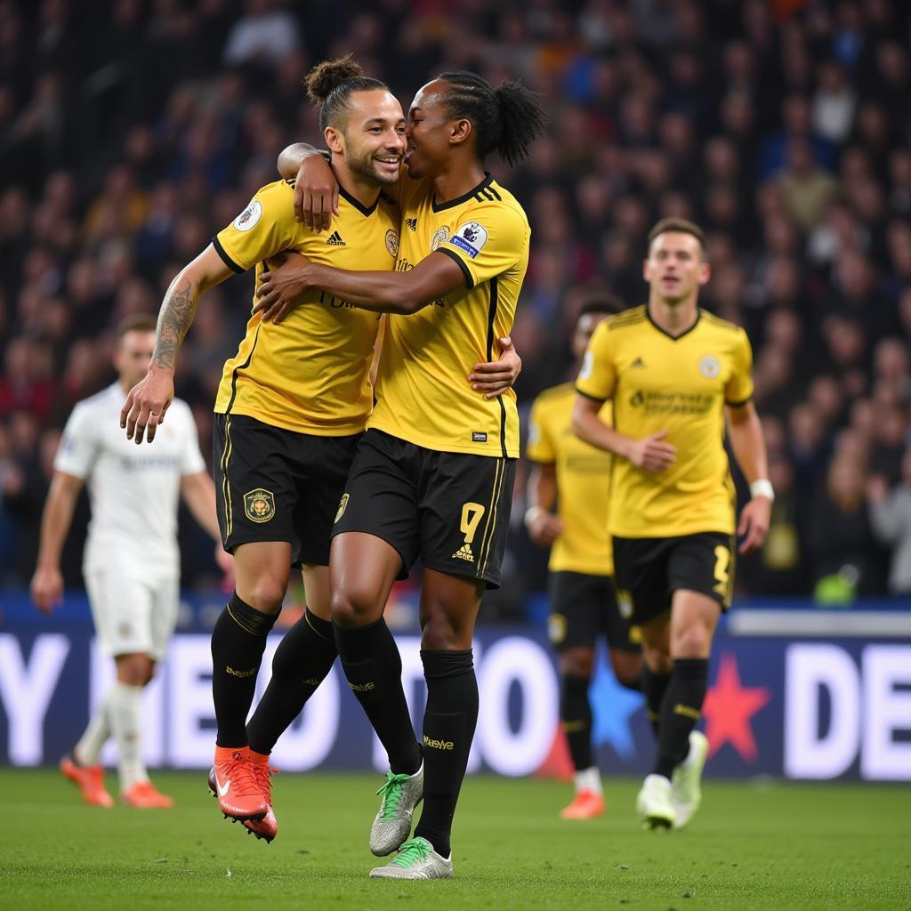 Haaland and Ayew Celebrating a Goal