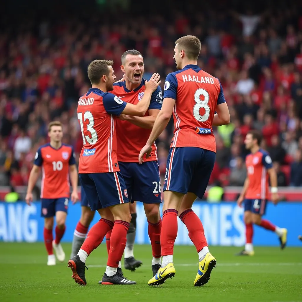 Haaland celebrating a goal after his return