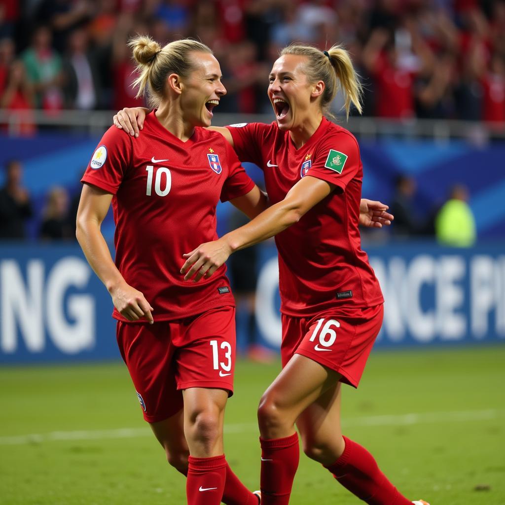 Haaland and Berge celebrating a goal for Norway