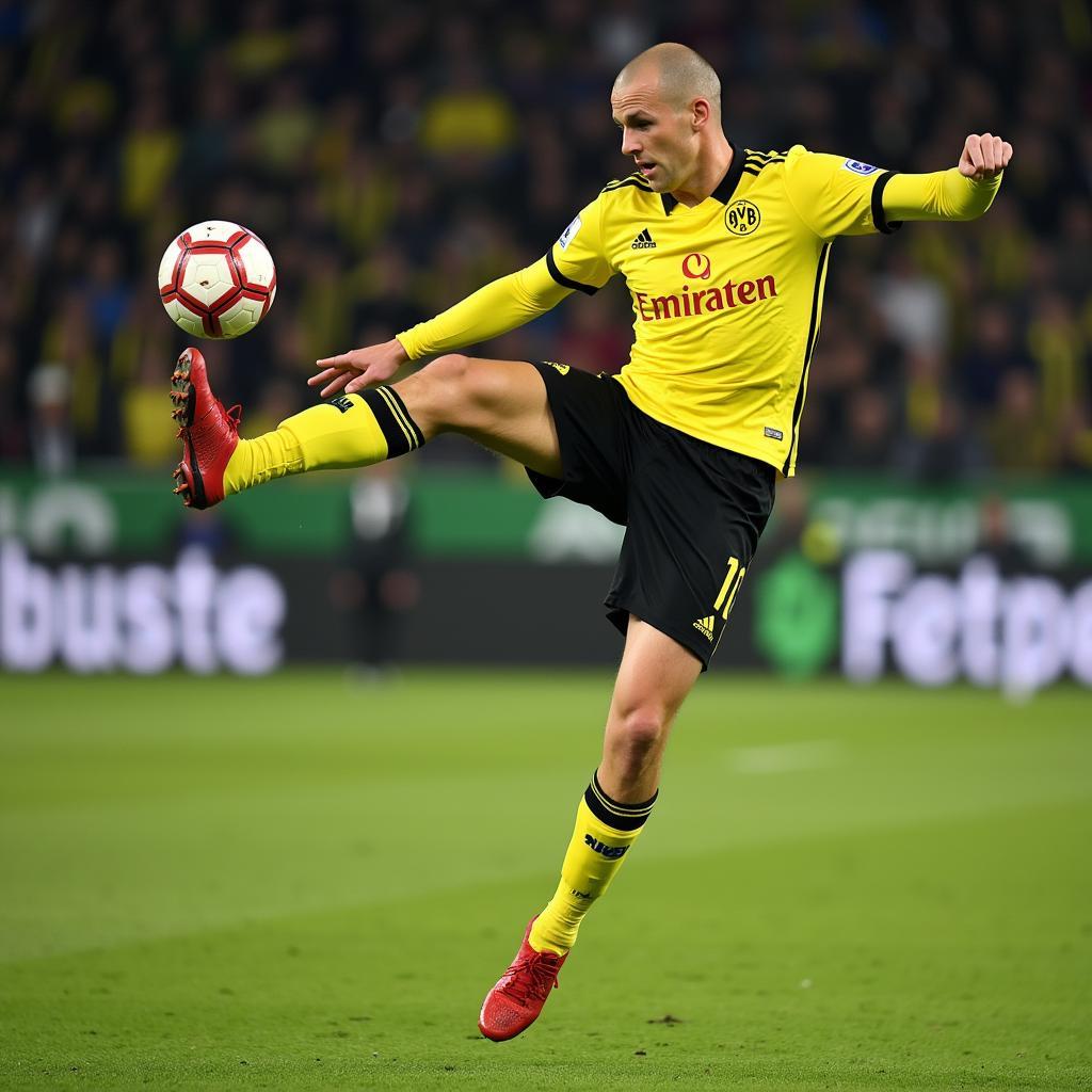 Erling Haaland scoring a bicycle kick goal for Borussia Dortmund