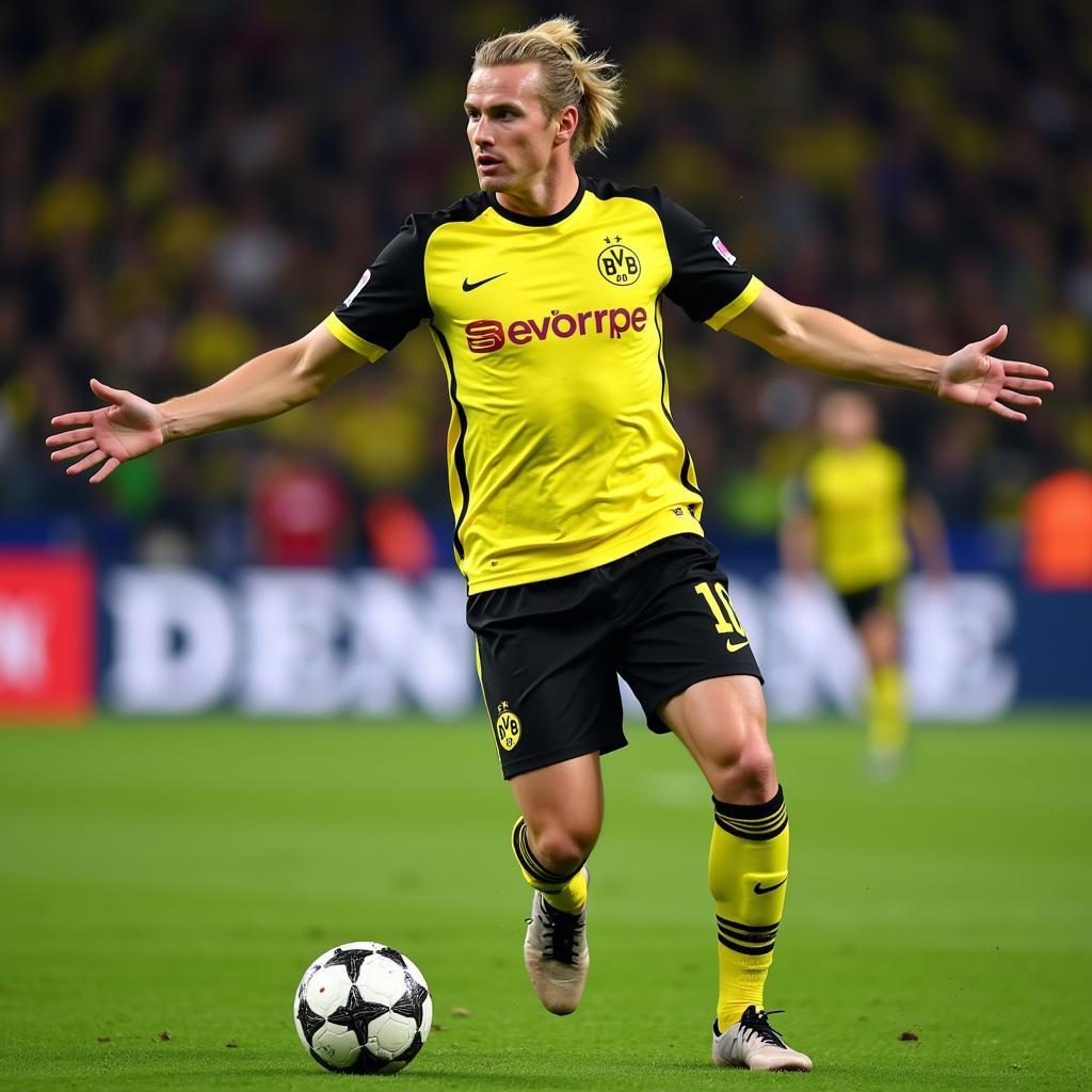 Erling Haaland celebrating a goal in his Borussia Dortmund kit