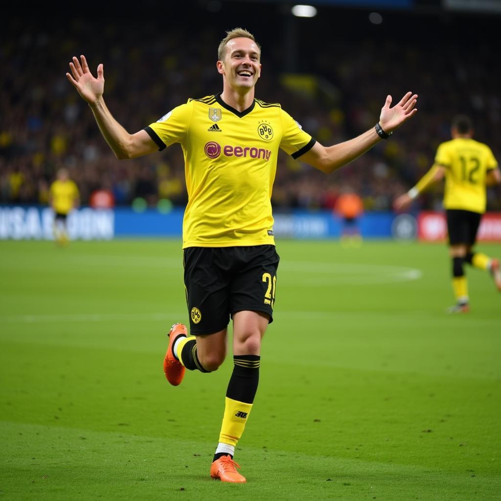 Haaland Goal Celebration in Dortmund Jersey