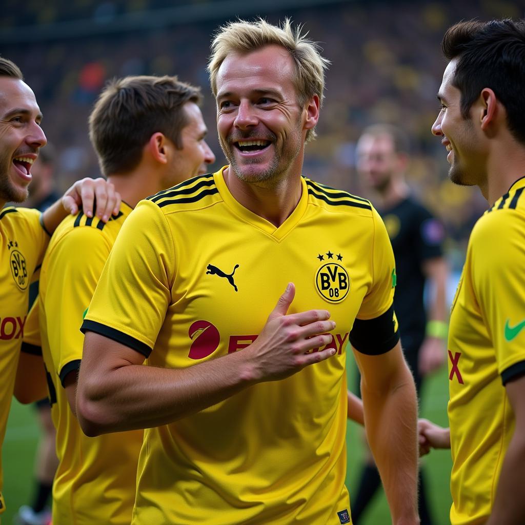 Haaland celebrates a victory with Borussia Dortmund