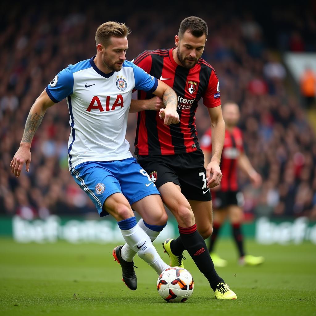 Haaland outmuscles a Bournemouth defender