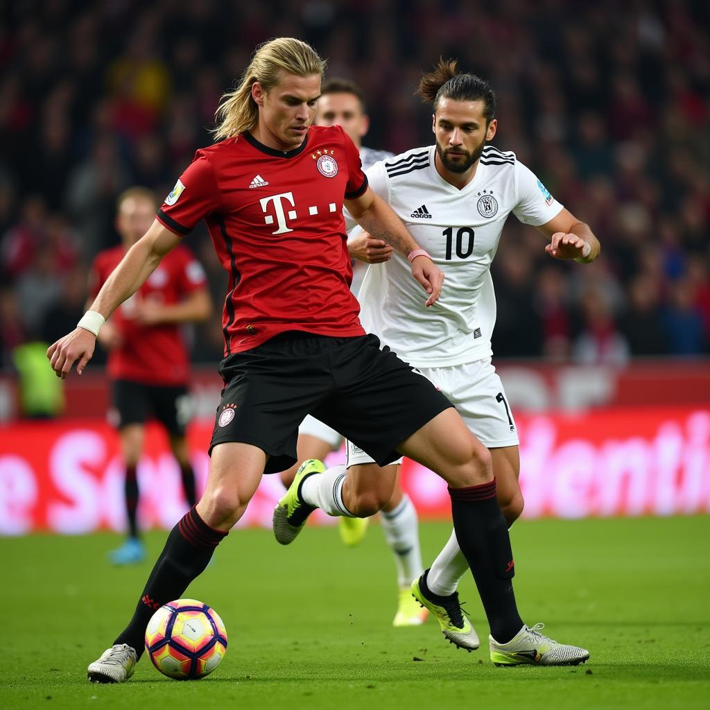 Haaland battling for possession in a Bundesliga match