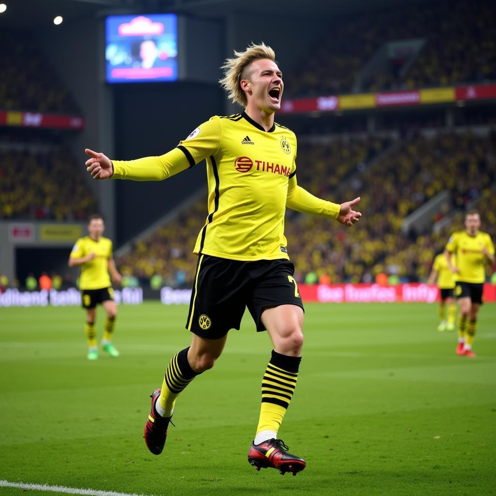 Haaland celebrating a goal for Borussia Dortmund