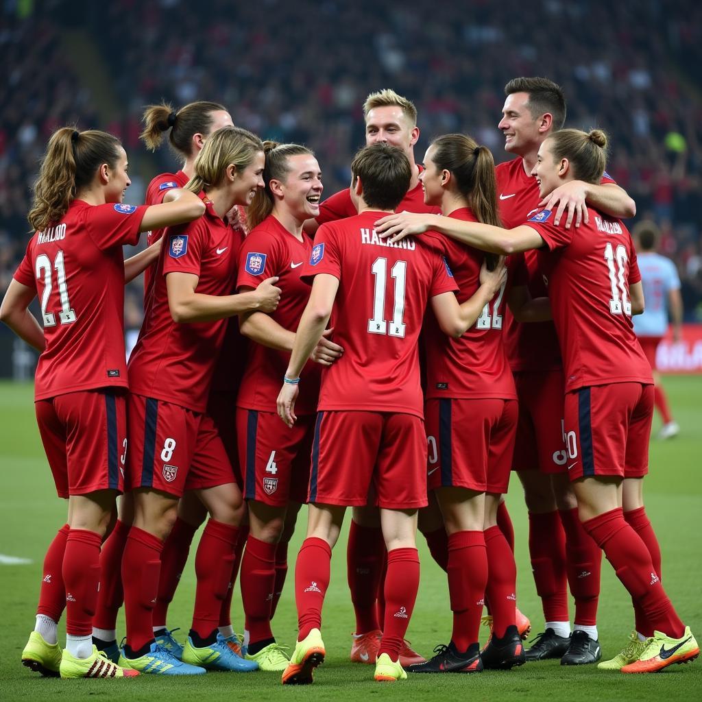 Haaland celebrates with his Norway teammates after the historic 12-0 victory.