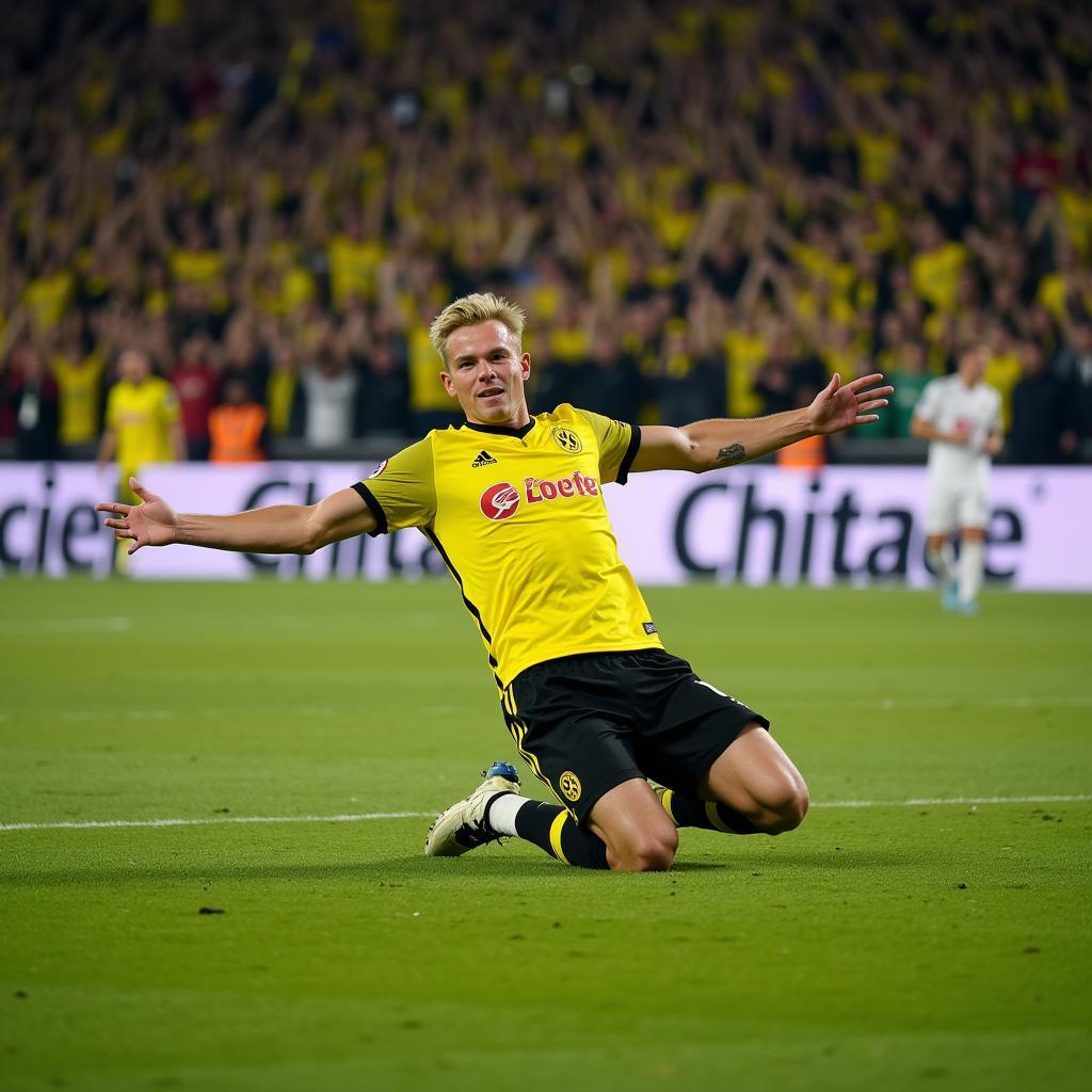 Erling Haaland celebrates scoring a goal with Borussia Dortmund