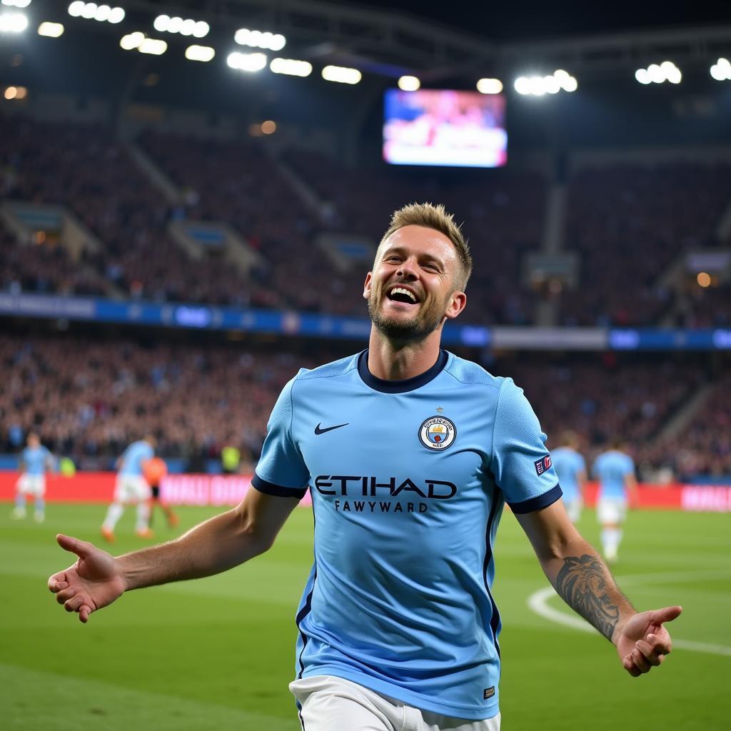 Erling Haaland celebrating a goal for Manchester City.