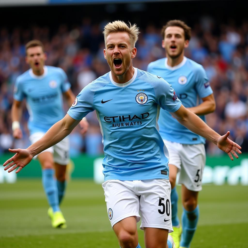 Haaland celebrating a goal for Manchester City