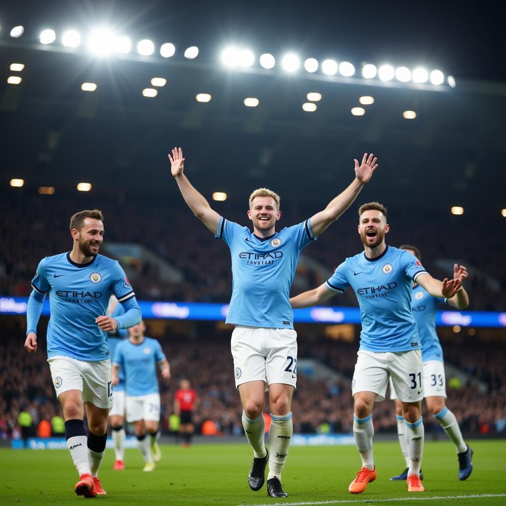 Haaland Celebrating a Goal at Etihad Stadium