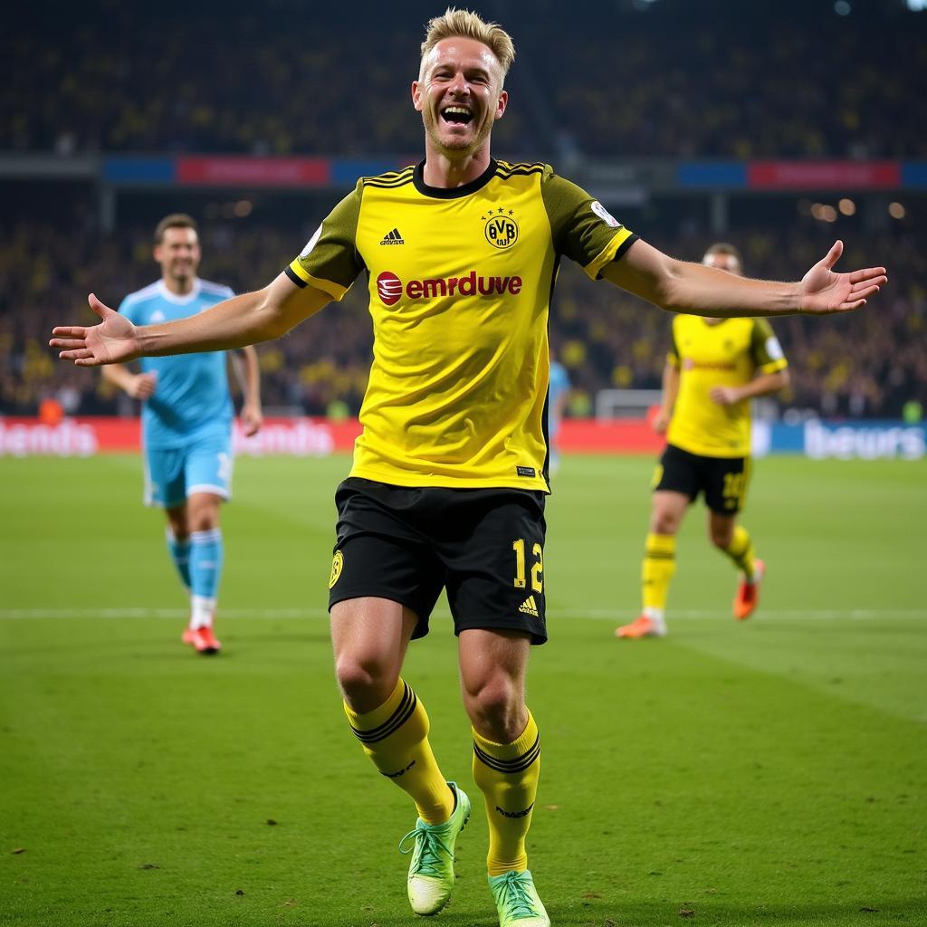 Haaland celebrating a goal for Borussia Dortmund