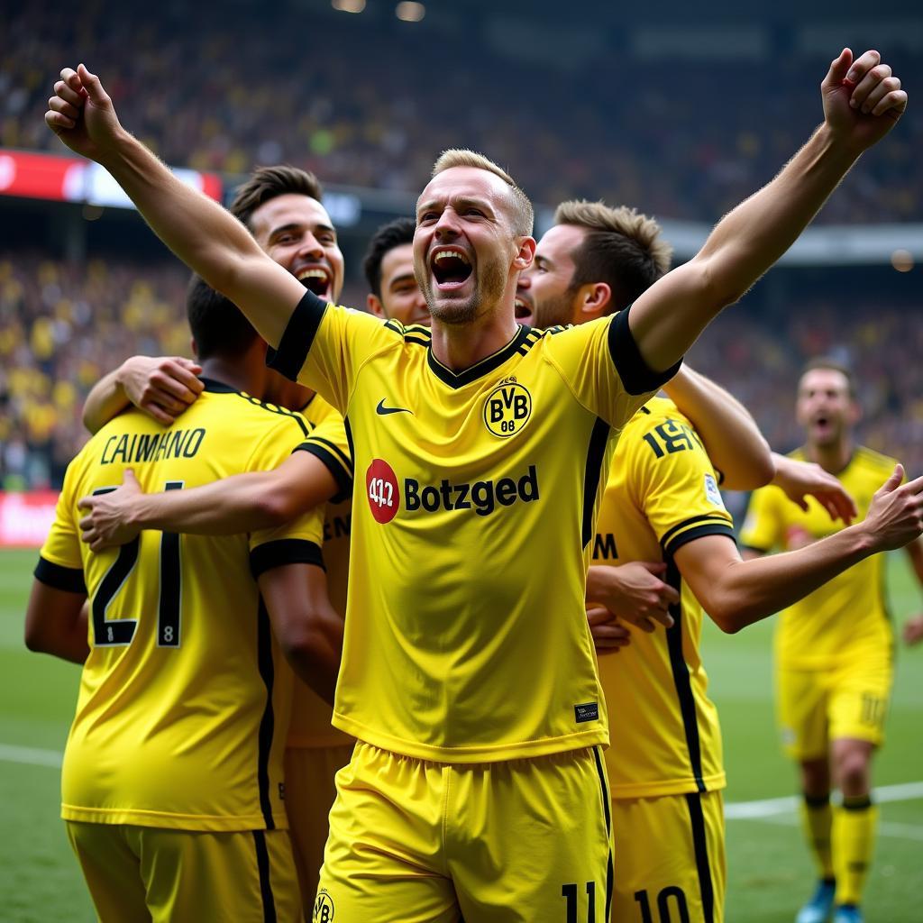 Haaland celebrates a goal during his time at Borussia Dortmund