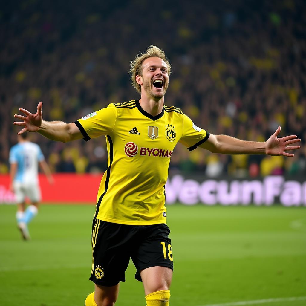 Erling Haaland celebrates a goal for Borussia Dortmund