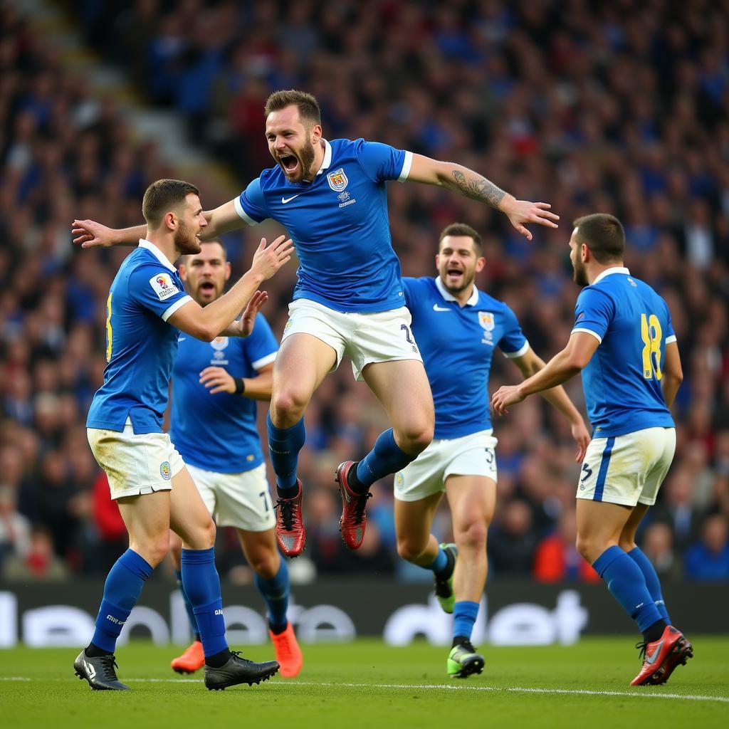 Haaland celebrates a goal with his Spanish teammates