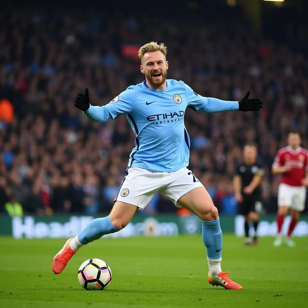 Erling Haaland celebrating a goal with Manchester City